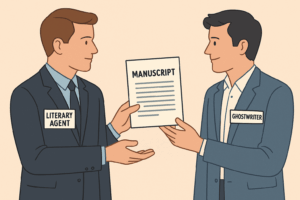 Literary agent referring a manuscript to a professional ghostwriter for independent publishing collaboration